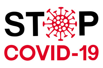 Stylized image of a coronvirus bacteria with the inscription Stop covid-19. Coronvirus infection protection symbol. Vector art graphic.