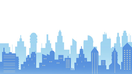 blue silhouette of city building flat design illustration vector, urban cityscape background 