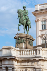 Obraz premium Equestrian statue of Archduke Albrecht in front of Albertina Museum, Vienna, Austria
