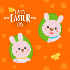 Obraz na płótnie Canvas Happy Easter Day with colorful egg and cute rabbit. Easter banner. Easter egg on white background.