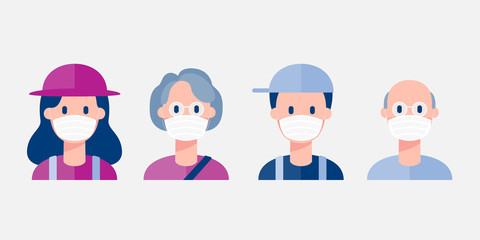 People wearing medical mask icon isolated. Character design. Vector illustration.