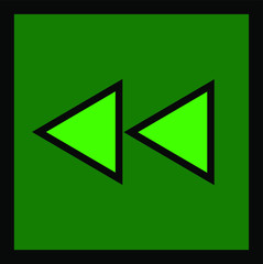 Light green reverse double arrow button dark green background for music, movie and computer concepts.	