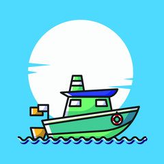 Boat Icon Design Illustrations Cartoon Style Suitable eb Landing Page, Banner, Flyer, Sticker, Wallpaper, Background