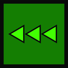 Light green reverse triple arrow button dark green background for music, movie and computer concepts.	
