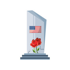 commemorative tombstone with USA flag on white background