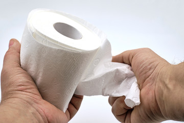 tear a piece of toilet paper from the roll