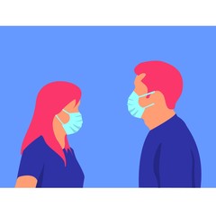 Illustration of man and woman using healthy mask. Stop spreading the virus. Social media template.flat Character design. banner template.