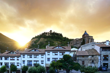 A Northern Spain  Camino de Santiago village at yellow sunset