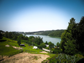 Fototapeta premium Amazing view of Ostrzyckie Lake in Kolano, Kashubia Region, Poland.
