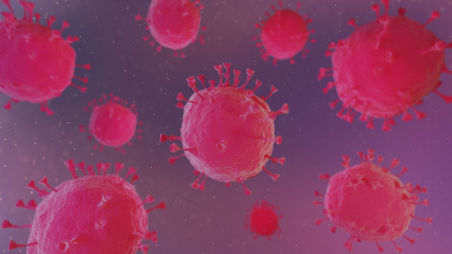 realistic corona virus disease COVID-19 CGI 3D depth of field illustration modern colors