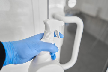 Disinfection, cleaning and washing of door handles. COVID-19. Prevention of coronavirus infection....