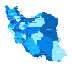 Iran map. Cities, regions. Vector