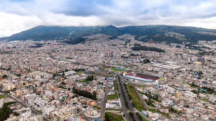 Quito - Ecuador 20-03-2020: northern part of Quito aerial view of Quito during the coronavirus...