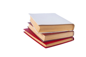 different books on a white background