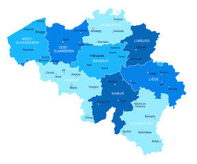 Belgium map. Cities, regions. Vector
