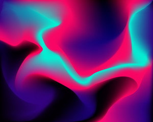 Blurred bright dynamic neon waves. Digital blend of vibrant, modern rainbow hues. Abstract gradients colors mesh background. Frequency waveform. Jpeg illustration