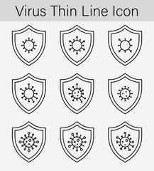 Set of Immune system thin line icon. Anti virus protection. Shield  security outline icon. Editable stroke vector.