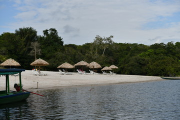 tropical beach on the banks of the Amazon tributary in Brazil