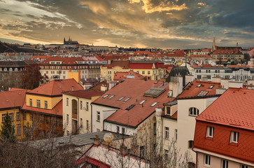 Fototapeta na wymiar Sunset over Prague from Vysehrad castle