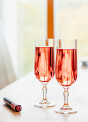 Lipstick and Champagne at the bridal getting ready