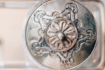 Home Decor Vintage Rustic Can lid with fine engravings and decoration