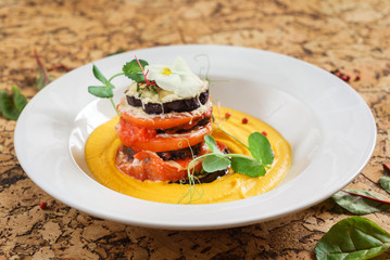vegan roasted vegetables with pumpkin puree