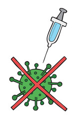 Fototapeta premium Hand drawn vector of Wuhan corona virus, covid-19. Stop virus with syringe.