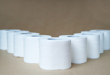 Toilet paper supplies background, copy space