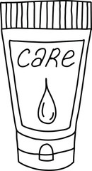 Organic cream isolated on white background. Doodle style sketch. Organic cosmetics icon