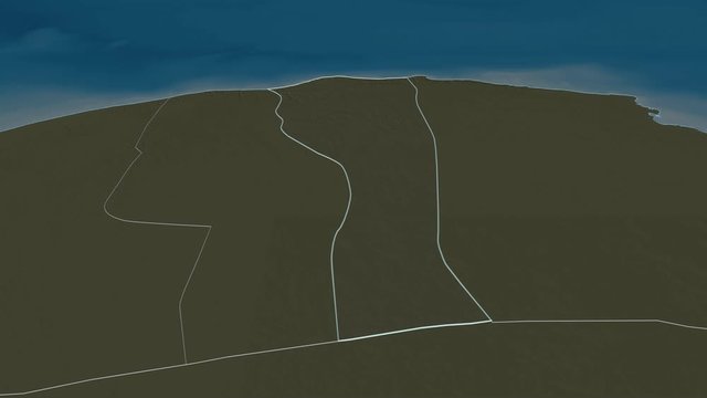 Al Jabal al Akhdar, district with its capital, zoomed and extruded on the administrative map of Libya in the conformal Stereographic projection. Animation 3D