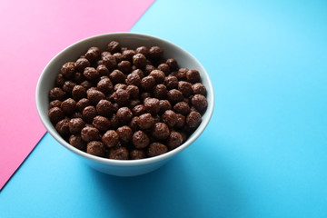breakfast. chocolate balls with milk top view