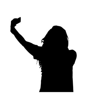 Isolated Graphic Silhouette Woman Taking Selfie