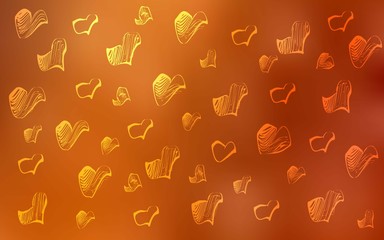 Light Orange vector pattern with colorful hearts. Hearts on blurred abstract background with colorful gradient. Template for Valentine's greeting postcards.
