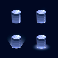 Set of database icons glowing on a dark blue background