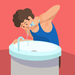 a man washes his nose in order to prevent colds