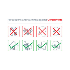 Warnings and precautions against coronavirus, vector pictogram