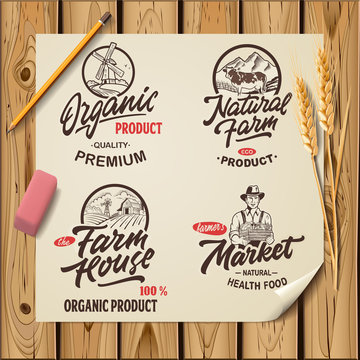 Set of vintage farm logotype. Vector illustration.
