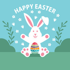 Happy Easter Vector Background Template. Bunny Rabbit Graphic Design.	