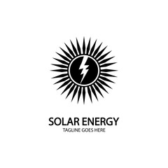 Solar energy panel and sun icon isolated on white background