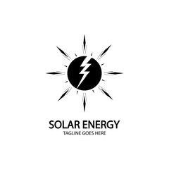 Solar energy panel and sun icon isolated on white background