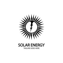 Solar energy panel and sun icon isolated on white background