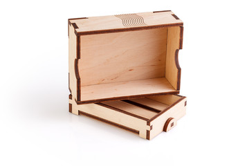 Wooden soap dish isolated on a white background . Packaging box for soap and solid shampoo.
