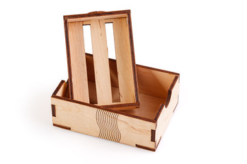 Wooden soap dish isolated on a white background . Packaging box for soap and solid shampoo.