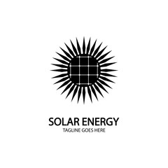 Solar energy panel and sun icon isolated on white background