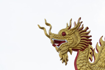 Chinese dragon statue on white background.