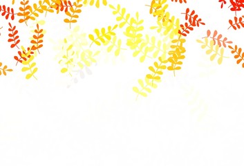 Light Red, Yellow vector doodle pattern with leaves.