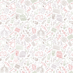 Medicine doodle. Hand drawn vector seamless pattern