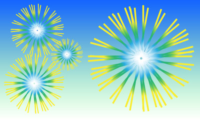 Obraz premium Abstract background, style carnival fireworks icon splash explosion, or dandelion flowers blooming against blue sky. Vector illustration EPS 10.