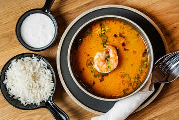 soup with rice and shrimps