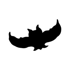 Black silhouette of bat. Night vampire. Vector illustration isolated on white background. Halloween decorative element.  Hand drawn black vector.